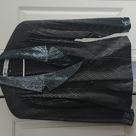 D'ore Silk Vintage Grey Animal Print Abstract Sequins Collar Blazer 6 - Picture 3 of 13